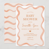 Wavy Border Rustic Orange Baby Dusche Einladung (Vorne/Hinten)