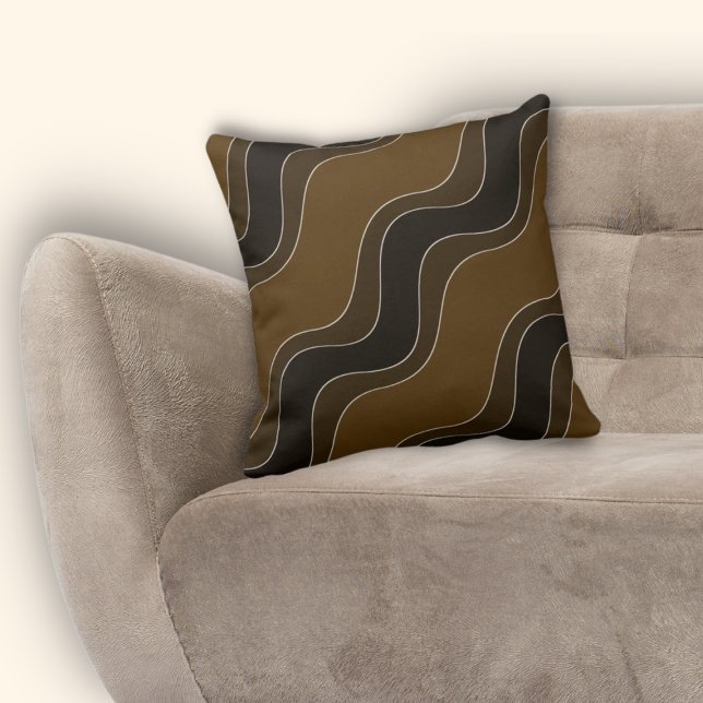 Wavy Brown Ripple Line Muster Kissen (Wavy Brown Ripple Line Pattern Throw Pillow)