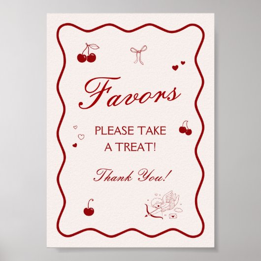 Wavy Burgundy Cherry Bridal Shower Favor Poster (Vorne)
