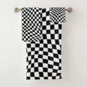Wavy Checked Schwarz-weiß Checkerboard Badhandtuch Set (Insitu)