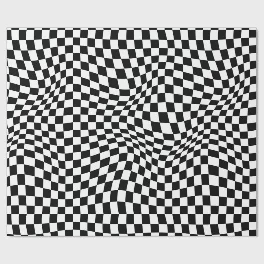 Wavy Checked Schwarz-weiß Checkerboard Geschenkpapier (Flach)