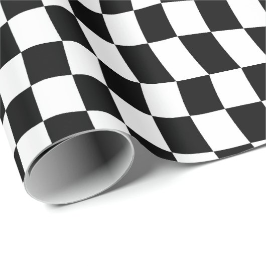 Wavy Checked Schwarz-weiß Checkerboard Geschenkpapier (Rolleneckpunkt)
