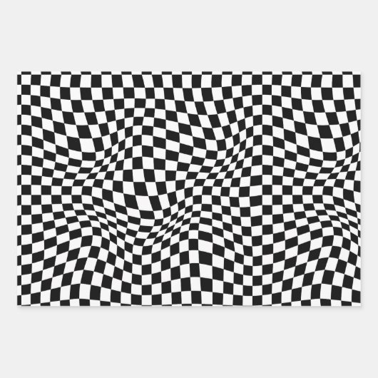 Wavy Checked Schwarz-weiß Checkerboard Geschenkpapier Set (Vorderseite 2)
