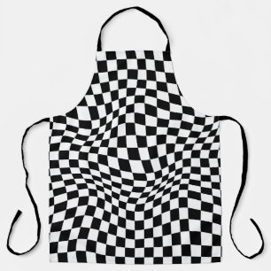 Wavy Checked Schwarz-weiß Checkerboard Schürze