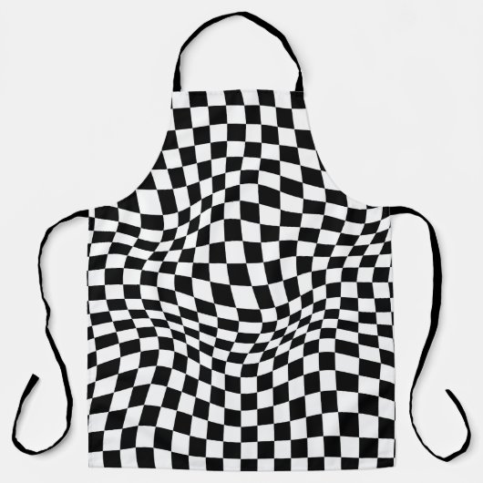 Wavy Checked Schwarz-weiß Checkerboard Schürze (Vorderseite)