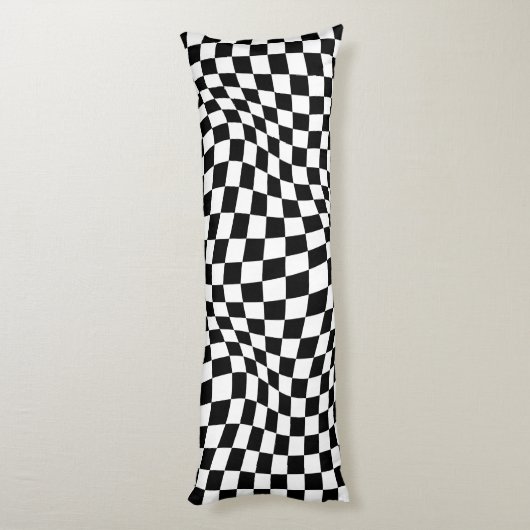 Wavy Checked Schwarz-weiß Checkerboard Seitenschläferkissen (Rückseite (Vertikal))