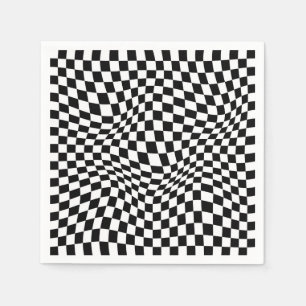 Wavy Checked Schwarz-weiß Checkerboard Serviette