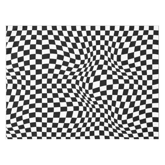 Wavy Checked Schwarz-weiß Checkerboard Tischdecke (Vorderseite (Horizontal))