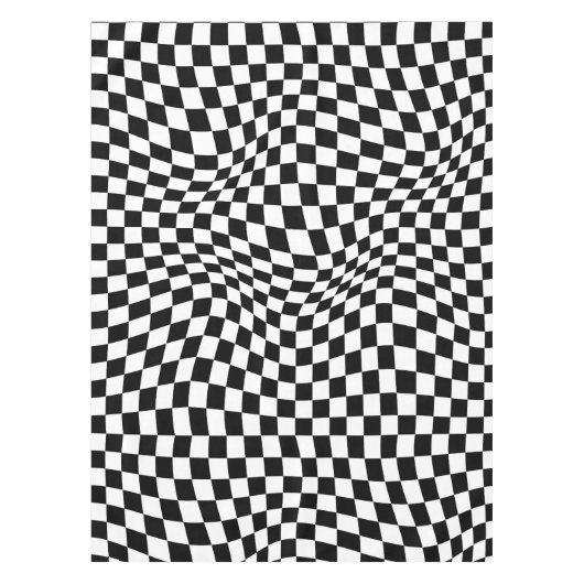 Wavy Checked Schwarz-weiß Checkerboard Tischdecke (Vorderseite)