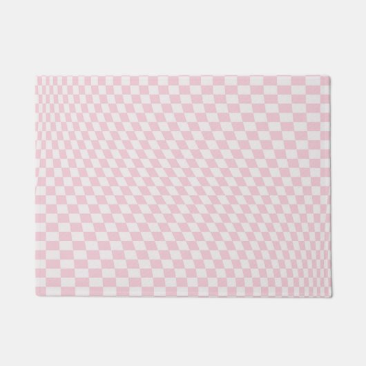 Wavy Checkered Pastel Pink Checkerboard Pattern Fußmatte (Vorderseite)