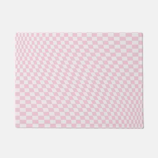 Wavy Checkered Pastel Pink Checkerboard Pattern Fußmatte (Vorderseite)