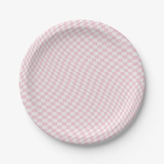 Wavy Checkered Pastel Pink Checkerboard Pattern Pappteller (Vorderseite)