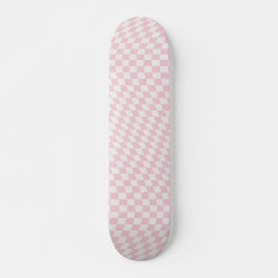 Wavy Checkered Pastel Pink Checkerboard Pattern Skateboard