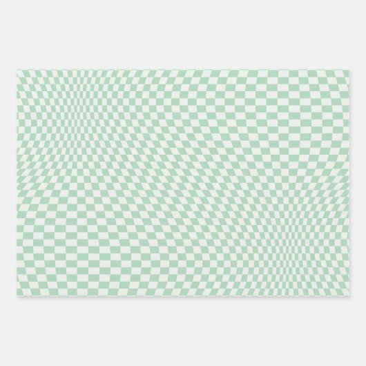 Wavy Checkered Pastell Green Checkerboard Muster Geschenkpapier Set (Vorderseite 3)