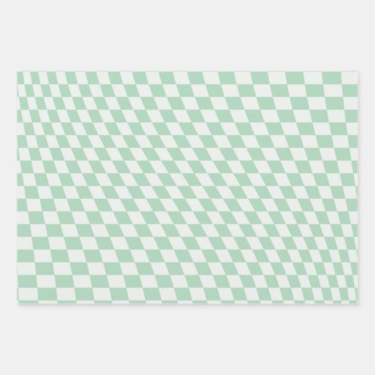 Wavy Checkered Pastell Green Checkerboard Muster Geschenkpapier Set (Vorderseite 2)