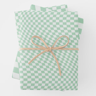 Wavy Checkered Pastell Green Checkerboard Muster Geschenkpapier Set