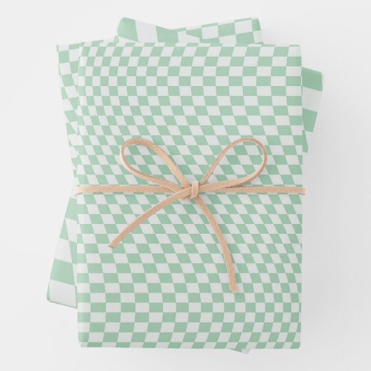 Wavy Checkered Pastell Green Checkerboard Muster Geschenkpapier Set (Beispiel)
