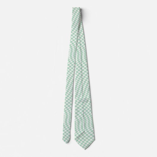 Wavy Checkered Pastell Green Checkerboard Muster Krawatte (Rückseite)