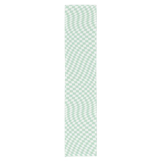 Wavy Checkered Pastell Green Checkerboard Muster Kurzer Tischläufer (Vorderseite)