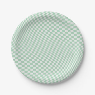 Wavy Checkered Pastell Green Checkerboard Muster Pappteller