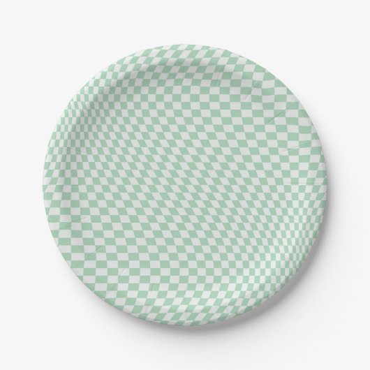 Wavy Checkered Pastell Green Checkerboard Muster Pappteller (Vorderseite)