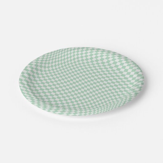 Wavy Checkered Pastell Green Checkerboard Muster Pappteller (Schrägansicht)