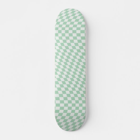 Wavy Checkered Pastell Green Checkerboard Muster Skateboard (Vorne)