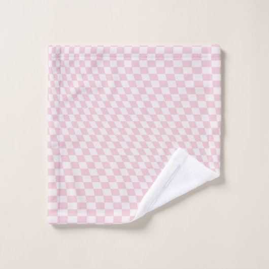 Wavy Checkered Pastell Pink Checkerboard Muster Badhandtuch Set (Waschlappen)