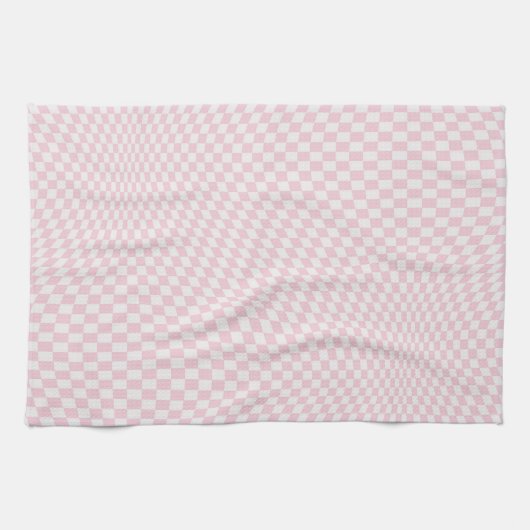 Wavy Checkered Pastell Pink Checkerboard Muster Geschirrtuch (Horizontal)
