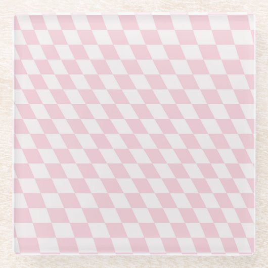 Wavy Checkered Pastell Pink Checkerboard Muster Glasuntersetzer (Vorderseite)