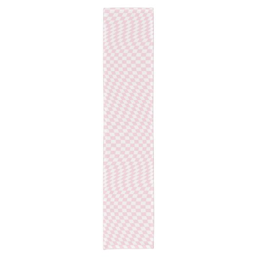 Wavy Checkered Pastell Pink Checkerboard Muster Kurzer Tischläufer (Vorderseite)