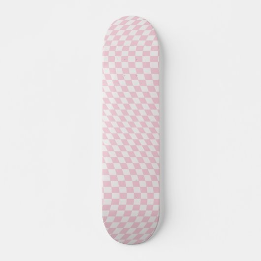 Wavy Checkered Pastell Pink Checkerboard Muster Skateboard (Vorne)