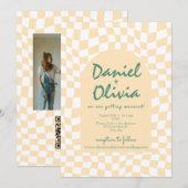 Wavy Checkered Pattern mit Foto Hochzeit Einladung (Vorne/Hinten)