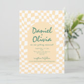 Wavy Checkered Pattern mit QR Hochzeit Einladung (Stehend Vorderseite)