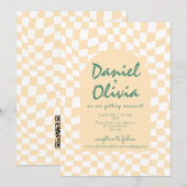 Wavy Checkered Pattern mit QR Hochzeit Einladung (Vorne/Hinten)