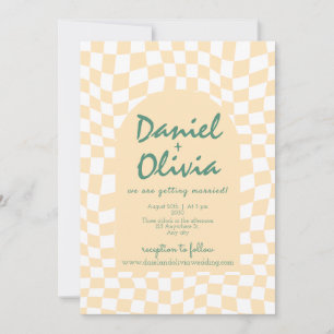 Wavy Checkered Pattern mit QR Hochzeit Einladung