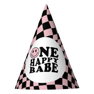 Wavy Checkered Pink Preppy Lächeln Ein Happy Babe Partyhütchen