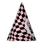 Wavy Checkered Pink Preppy Lächeln Ein Happy Babe Partyhütchen (Links)