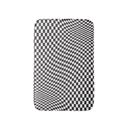 Wavy Checkered Schwarz-weiß Checkerboard Muster Badematte (Vorderseite Vertikal)