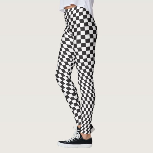Wavy Checkered Schwarz-weiß Checkerboard Muster Leggings (Links)