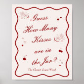 Wavy Cherry Bridal Shower Guess How Many Kisses Poster (Vorne)