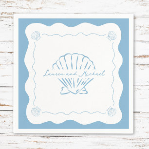 Wavy Coastal Moderne Minimalistisch Dusty Blue Wed Serviette