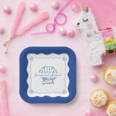 Wavy Coastal Moderne Minimalistisch Navy Blue Wedd Pappteller (Party)