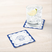 Wavy Coastal Moderne Minimalistisch Navy Blue Wedd Rechteckiger Pappuntersetzer (Vor Ort)