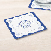 Wavy Coastal Moderne Minimalistisch Navy Blue Wedd Rechteckiger Pappuntersetzer (angewinkelt)