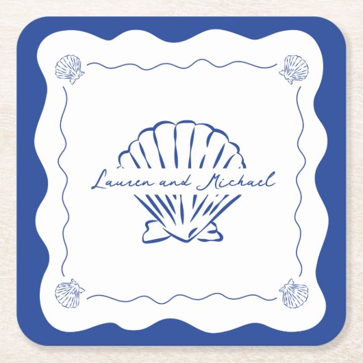 Wavy Coastal Moderne Minimalistisch Navy Blue Wedd Rechteckiger Pappuntersetzer (Vorderseite)