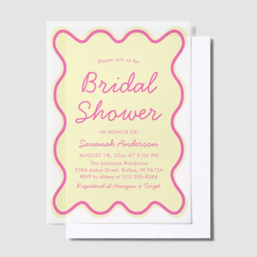 Wavy Curvy Fett Pink und Gelb Brautparty Pergament Einladungen (Versetzt)