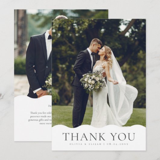 Wavy Curvy Foto W Note Wedding Dankeskarte (Vorne/Hinten)