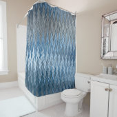 Wavy Curvy Navy Blue Silver Gray Gray Muster Duschvorhang (Beispiel)