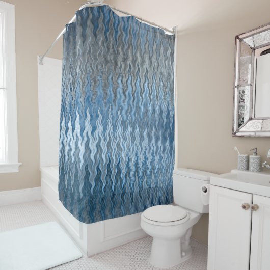Wavy Curvy Navy Blue Silver Gray Gray Muster Duschvorhang (Beispiel)
